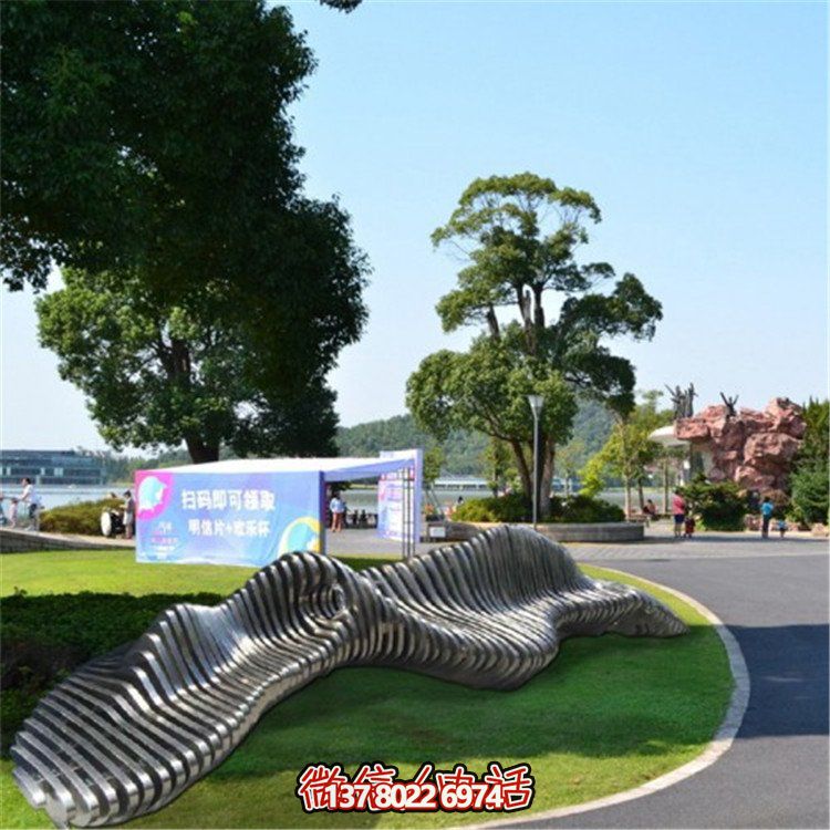 不銹鋼異形座椅，金屬波浪形雕塑抽象假山造型椅子