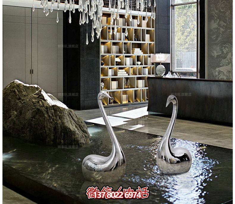 室內裝飾抽象不銹鋼鏡面天鵝雕塑 室內裝飾抽象不銹鋼鏡面天鵝雕塑