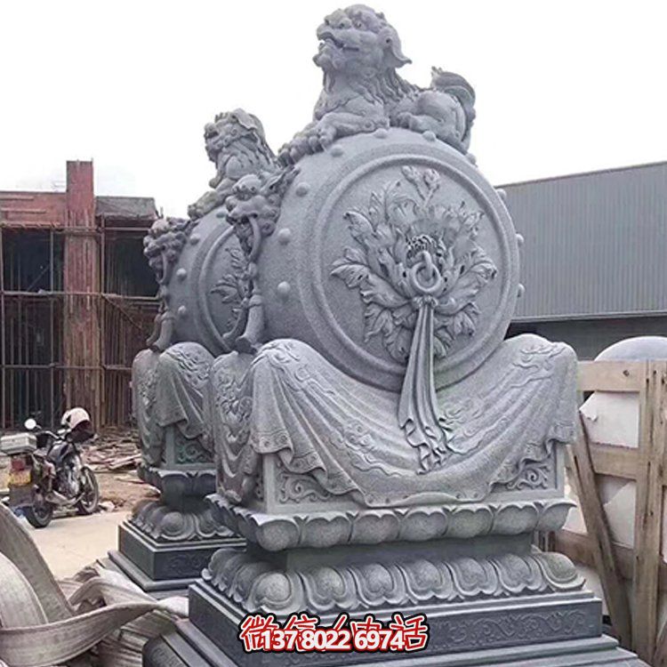 精美大理石石雕抱鼓雕塑，添彩戶外園林景觀