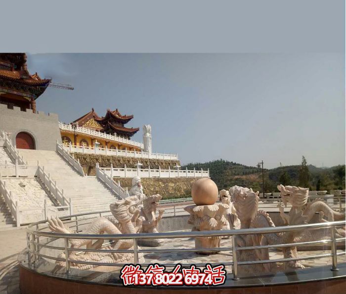 藝術(shù)燈光的魔力，紅龍戲球風(fēng)大型噴泉石雕秀