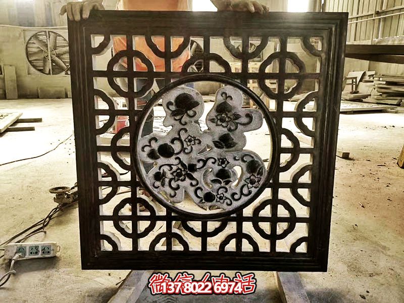 仿古正方形鏤空青石花窗 仿古正方形鏤空青石花窗