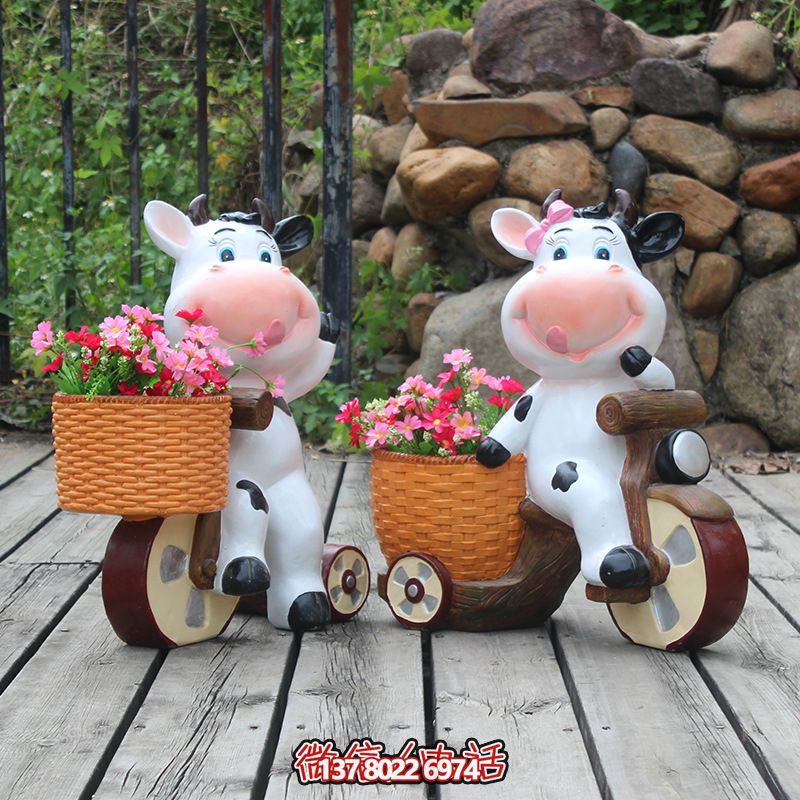 可愛卡通彩繪玻璃鋼拉著花盆兔子雕塑 可愛卡通彩繪玻璃鋼拉著花盆兔子雕塑