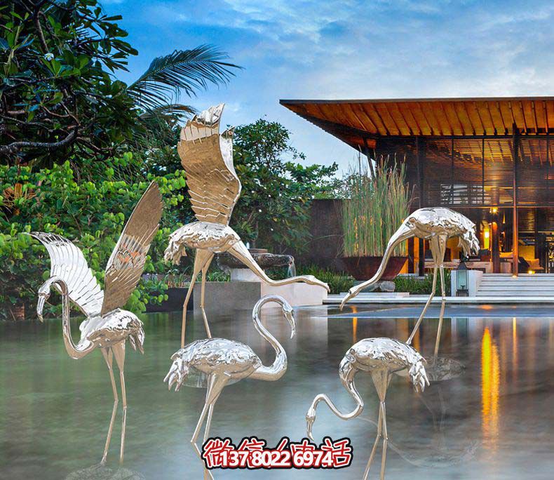 不銹鋼火烈鳥雕塑,游樂園擺放鏡面裝點 不銹鋼火烈鳥雕塑,游樂園擺放鏡面裝點