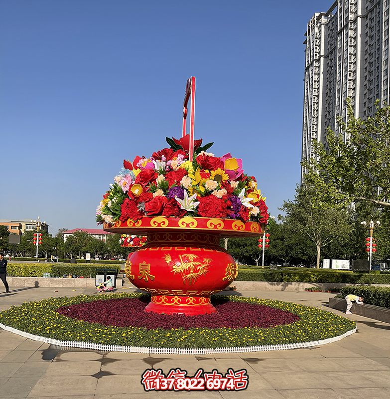 天安門廣場精美玻璃鋼彩繪大花籃雕塑 天安門廣場精美玻璃鋼彩繪大花籃雕塑