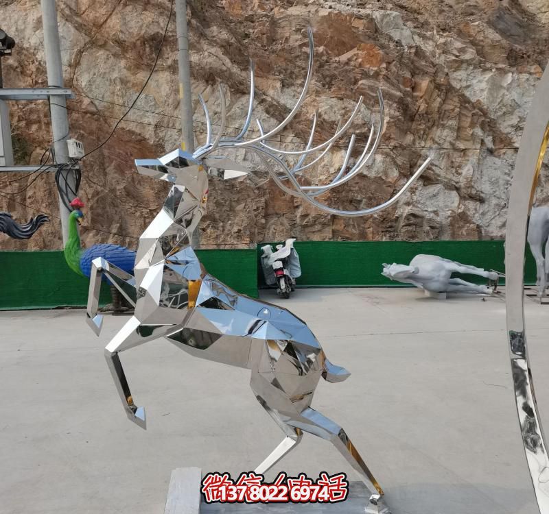 不銹鋼幾何雕塑梅花鹿鏡面跳躍公園裝飾品 不銹鋼幾何雕塑梅花鹿鏡面跳躍公園裝飾品