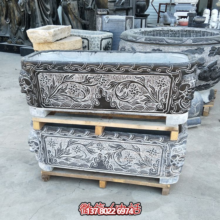 青石老招財裝飾景觀養魚石槽 青石老招財裝飾景觀養魚石槽