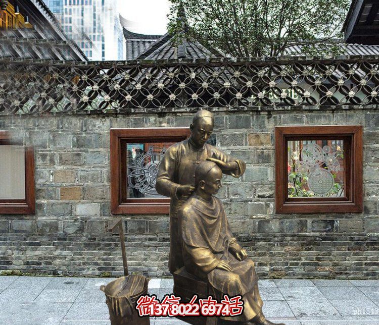 玻璃鋼古人雕塑鍍金庭院剃頭人物 玻璃鋼古人雕塑鍍金庭院剃頭人物