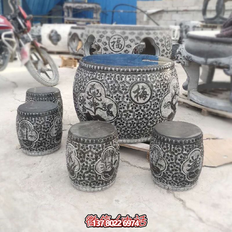梅蘭菊竹浮雕石桌石凳,休閑庭院圓形裝飾 梅蘭菊竹浮雕石桌石凳,休閑庭院圓形裝飾