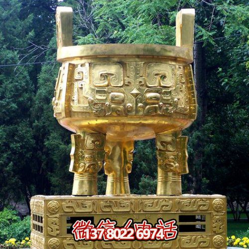 大型噴金漆鑄銅鼎，精美園林裝飾