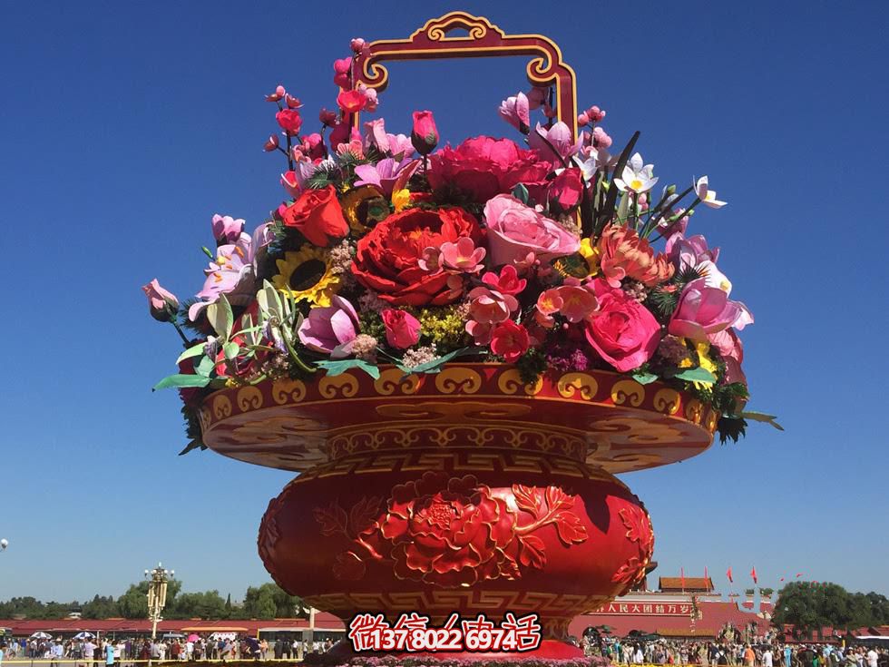 慶祝國慶節彩繪仿真大花籃雕塑 慶祝國慶節彩繪仿真大花籃雕塑