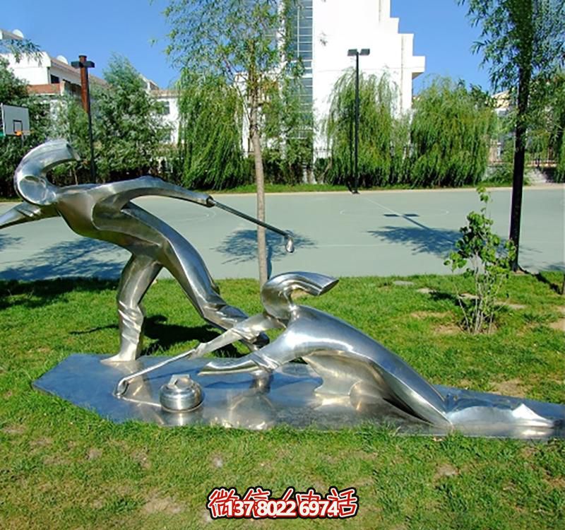不銹鋼冰壺雕塑，點綴小區(qū)花園，創(chuàng)造休閑運動空間