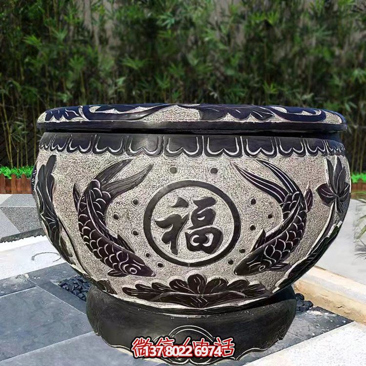 精美青石石雕缸，打造現代園林景觀