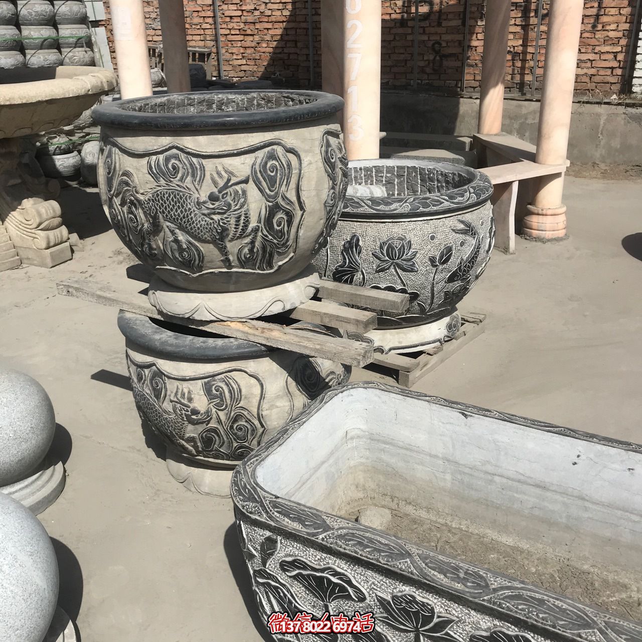 古典庭院風(fēng)格仿古青石花盆 古典庭院風(fēng)格仿古青石花盆