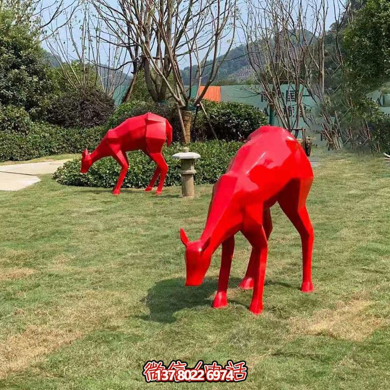 玻璃鋼梅花鹿雕塑裝飾品，紅色景觀裝飾