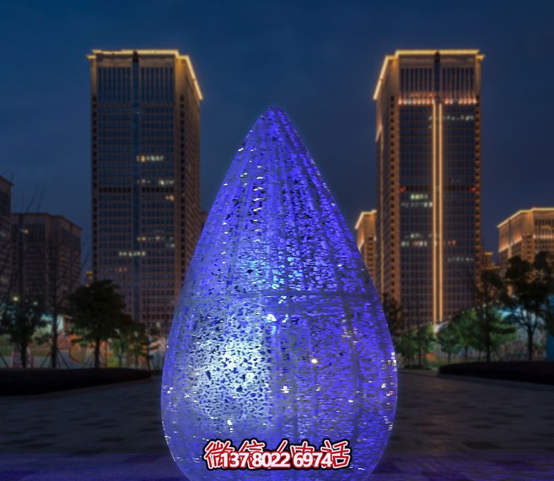 夜晚發光不銹鋼鏤空水滴雕塑 夜晚發光不銹鋼鏤空水滴雕塑
