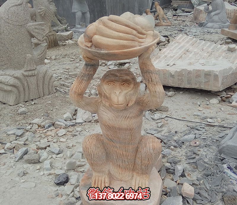 創意猴子雕塑果盤花崗巖石雕 創意猴子雕塑果盤花崗巖石雕