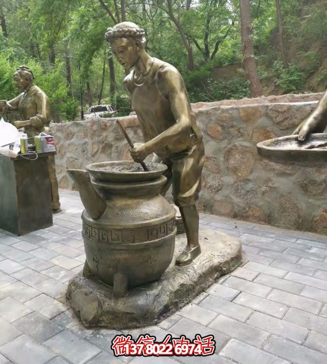 仿銅情景人物玻璃鋼雕塑，環境美化街道戶外小品