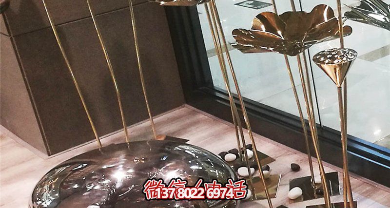 室內裝飾蓮蓬雕塑，用不銹鋼鵝卵石點綴