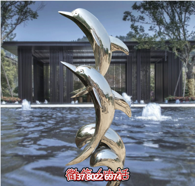 不銹鋼海豚園林水景裝飾戲水雕塑 不銹鋼海豚園林水景裝飾戲水雕塑