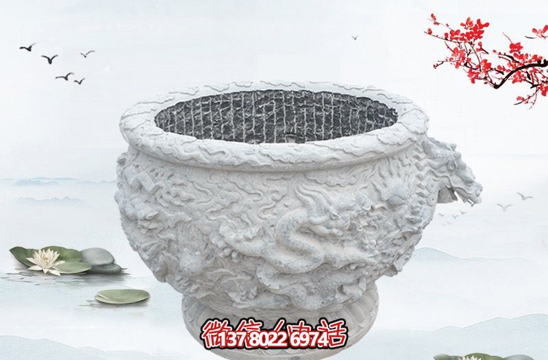 漢白玉石雕龍浮雕水缸雕塑,為庭院增添優雅氣息 漢白玉石雕龍浮雕水缸雕塑,為庭院增添優雅氣息