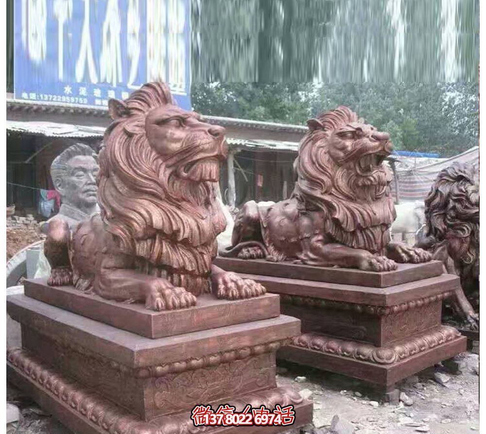 趴窩紅雕獅子仿真雕塑,守護晚霞鎮宅之美 趴窩紅雕獅子仿真雕塑,守護晚霞鎮宅之美