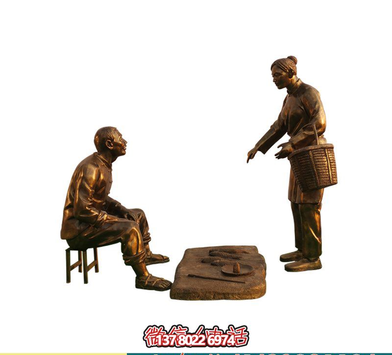 商場廣場賣魚老翁玻璃鋼仿銅雕塑 商場廣場賣魚老翁玻璃鋼仿銅雕塑