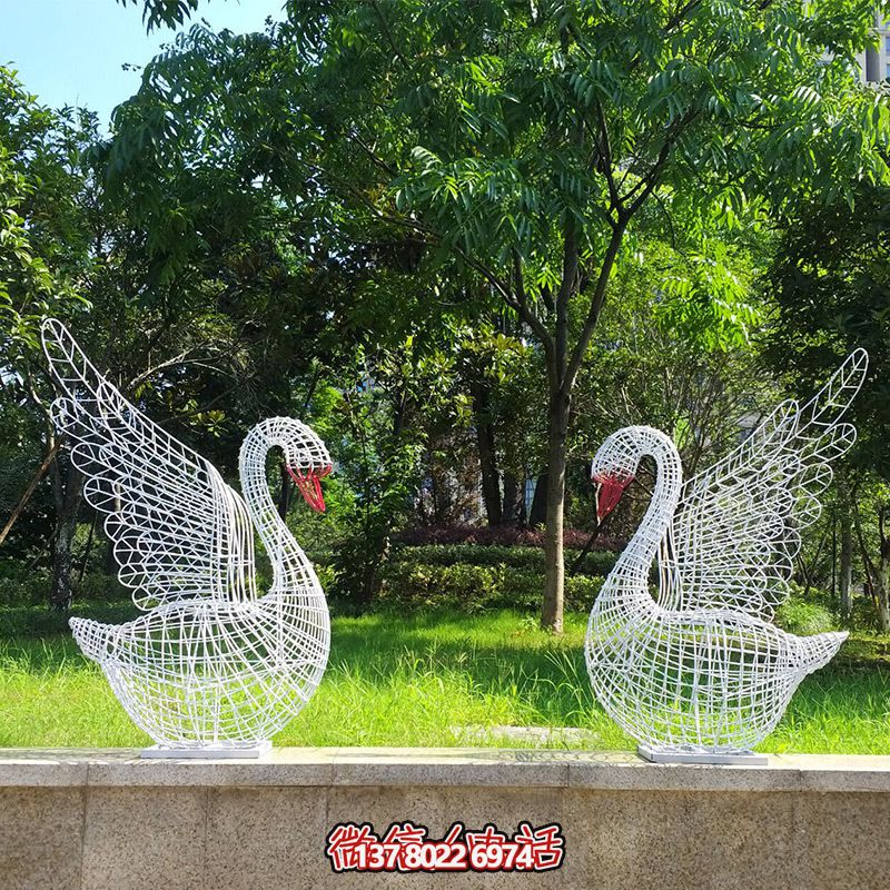 路邊不銹鋼鏤空創意白天鵝雕塑 路邊不銹鋼鏤空創意白天鵝雕塑