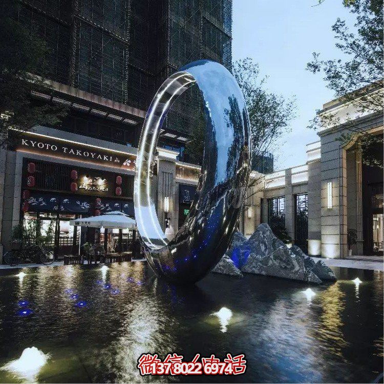 不銹鋼圓環(huán)，水景噴泉裝飾燈光雕塑
