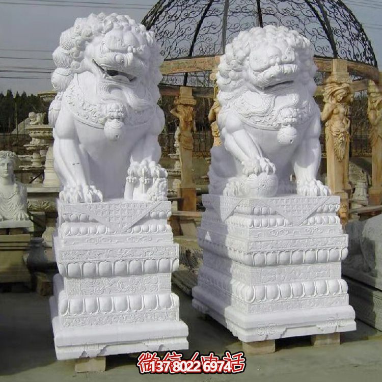 別墅景區大型漢白玉石雕一對獅子雕塑 別墅景區大型漢白玉石雕一對獅子雕塑