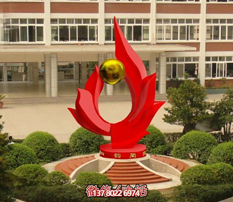 校園創意玻璃鋼紅色旗幟雕塑 校園創意玻璃鋼紅色旗幟雕塑