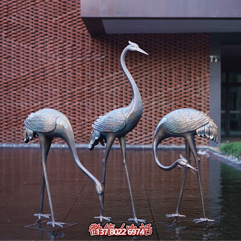 不銹鋼仿銅戶外景觀仙鶴雕塑 不銹鋼仿銅戶外景觀仙鶴雕塑