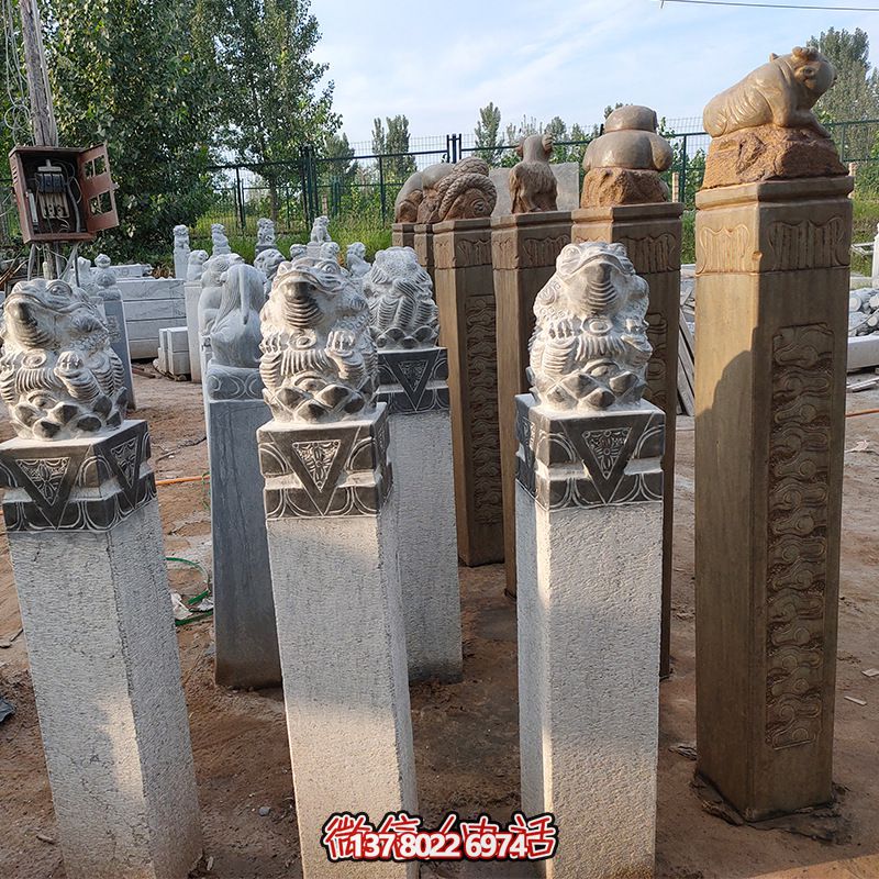 中式庭院大理石金蟾招財?shù)袼芩R柱