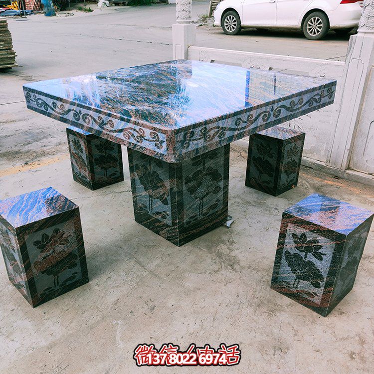 大理石石桌凳，正方形桌子凳子