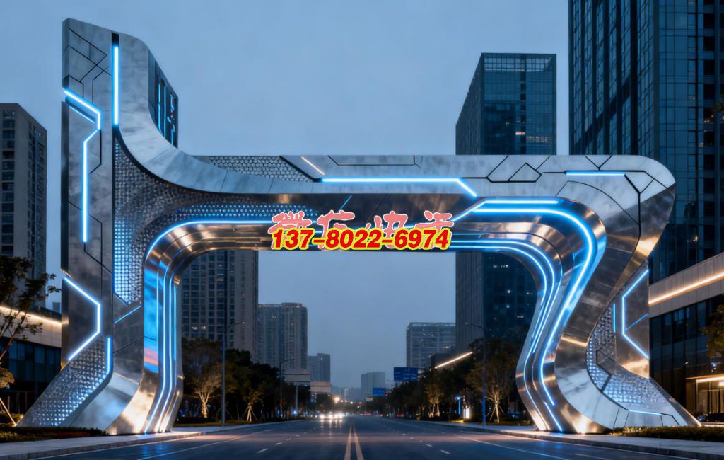 未來之樞 —— 不銹鋼科技感景觀雕塑大門?城市智創紀元地標 未來之樞 —— 不銹鋼科技感景觀雕塑大門?城市智創紀元地標