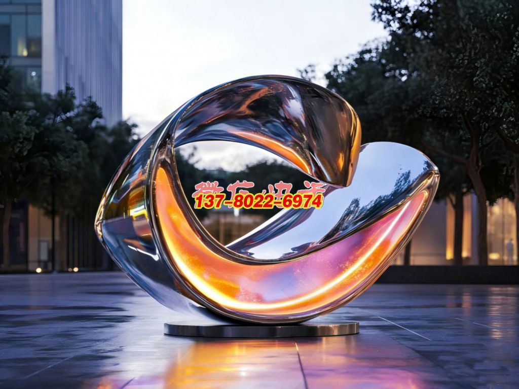 《鎏光環(huán)旋》—— 城市天際下的鏡面不銹鋼創(chuàng)意抽象景觀雕塑